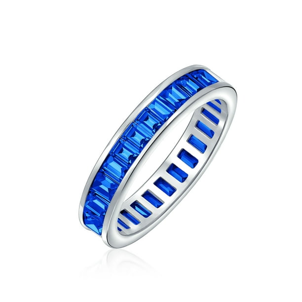 Baguette Band Ring Sterling Silver 925 Best Price Jewelry Blue Sapphire CZ